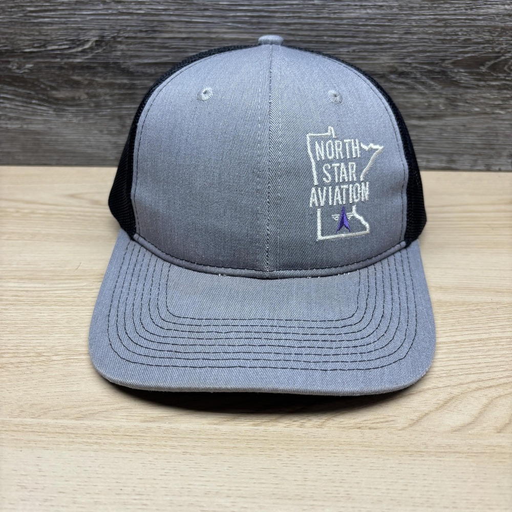 North Star Aviation Hat Cap Snap Back Mens Gray Black Trucker Mesh